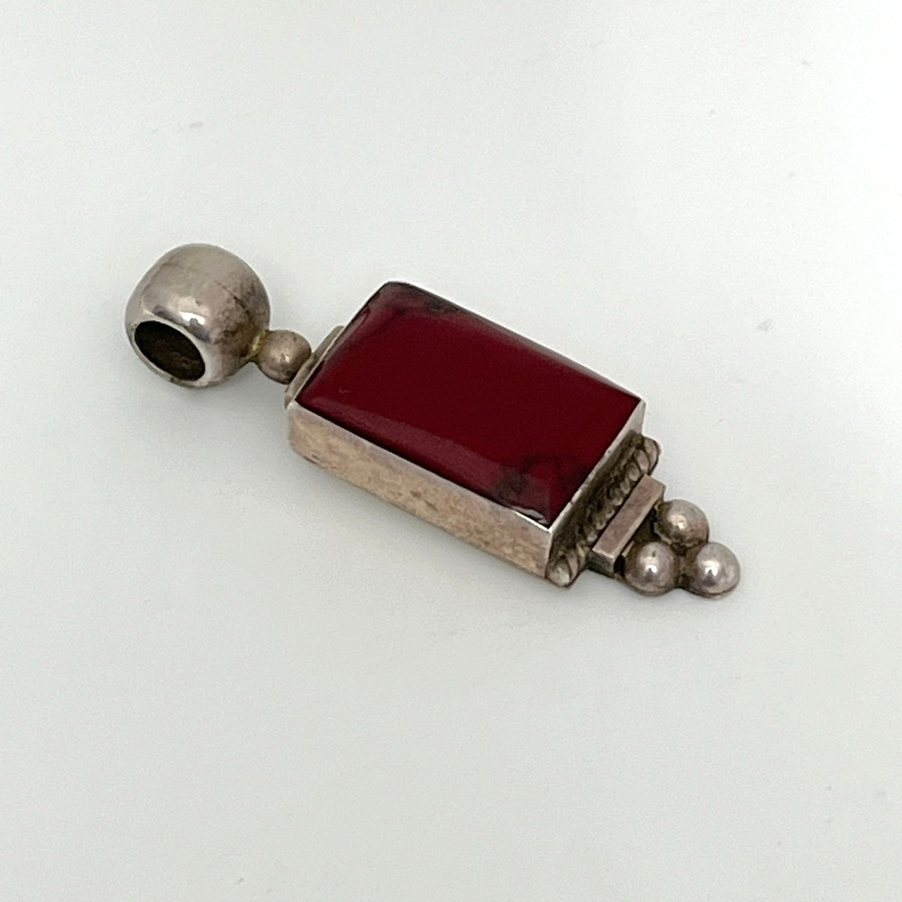 Vintage Mexican Sterling Silver Red Jasper Pendant Chunky Rectangle 925 ATI